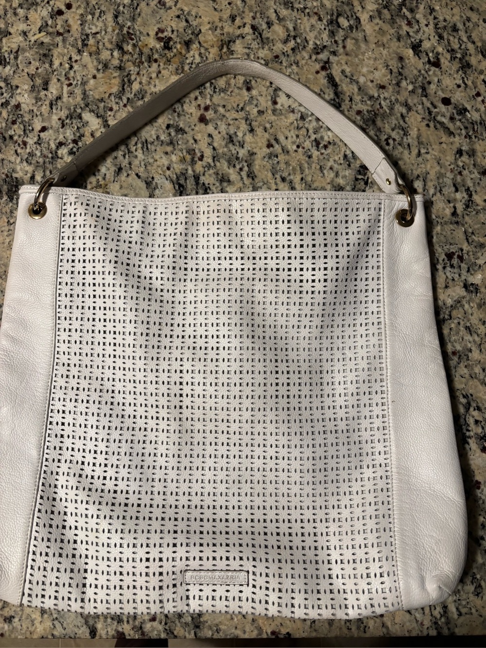 BCBGMaxAzria White Perforated Leather Shoulder Bag with Gold Hardware
